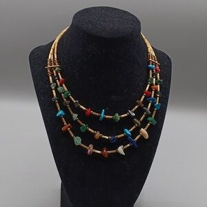 Beaded natural stones 3 tier necklace
